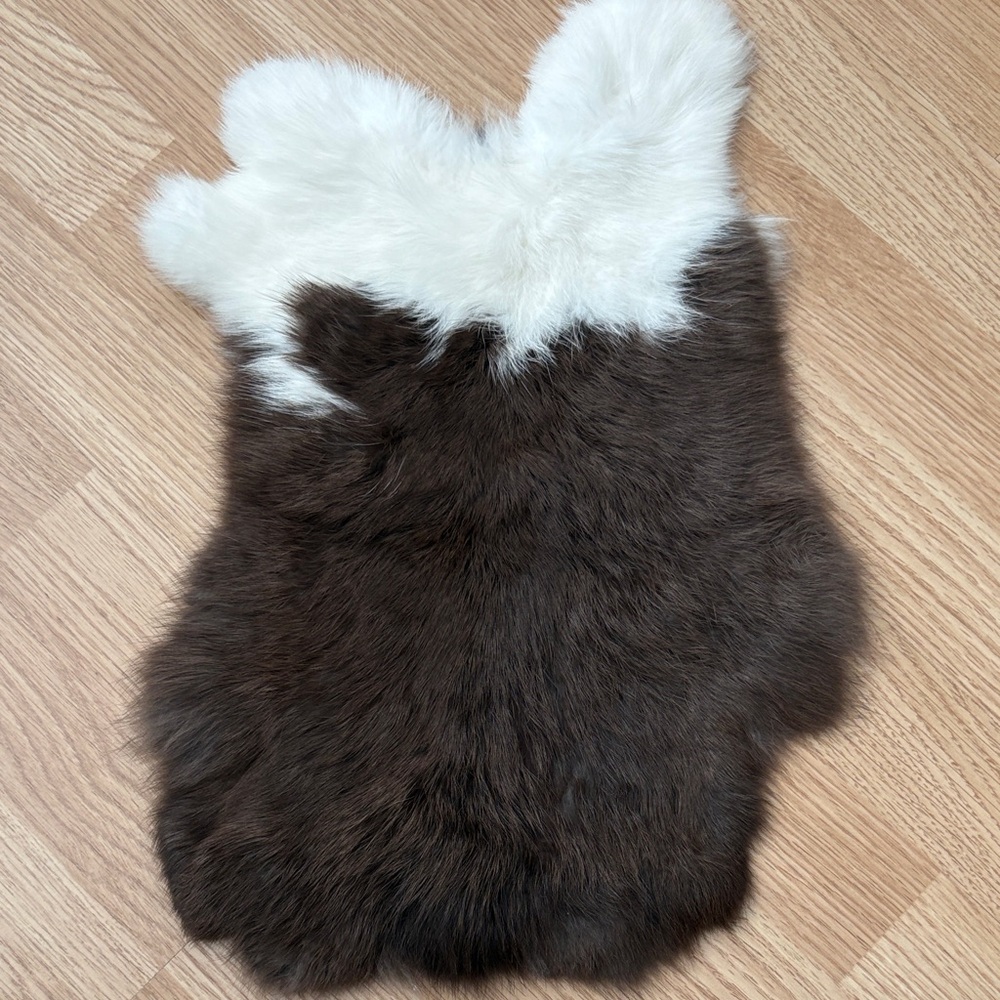 #A35 Brown White Rabbit Fur Pelt Crafts Decor